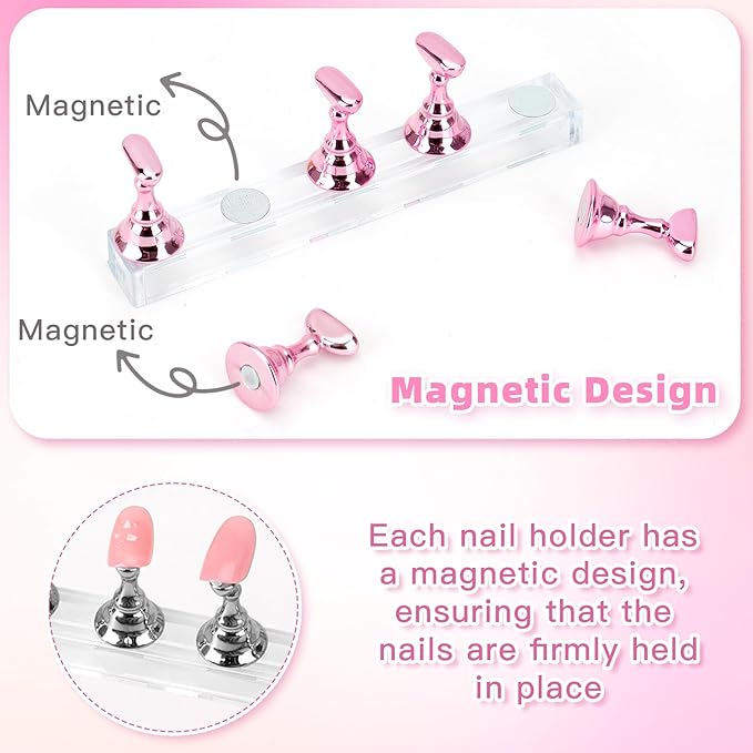 Nail Stand Nail Holder for Painting Nails 2 Sets Press on Nails Stand Display with 96 Pcs Reusable Adhesive Putty Clay Magnetic Acrylic Nailss Art Tools Accessories for DIY Salon Supplies Pink, Silver