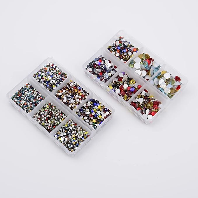 NCB 8000pcs Non Hotfix Rhinestones 10 Sizes Flatback Crystal Glass Rhinestones with Tweezers and Picking Pen for Nail Art Clothes Bags Phone Decorations Crafts DIY (000 Multicolors Mix SS3-SS30)