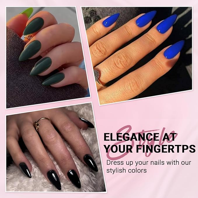 6 Packs Press On Nails Almond, KQueenest Acrylic Press On Nails Medium, Stiletto Fake Nails Press Ons, Dark Color Glue On Nails Medium for Women Daily Wear Gift 144 Pcs