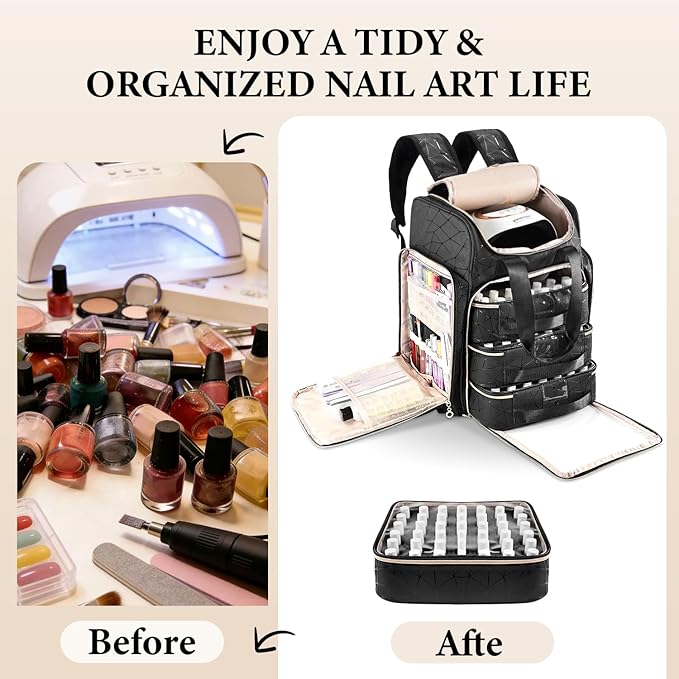 JEWHITENY Extra Large PU Nail Polish Organizer: Holds 126 Bottles (15ml), Nail Kit Store Bag with 3 Removable Case,Shoulder straps, Handle, Luggage Straps,Portable Nail Storage Travel Bag for Nail Pro