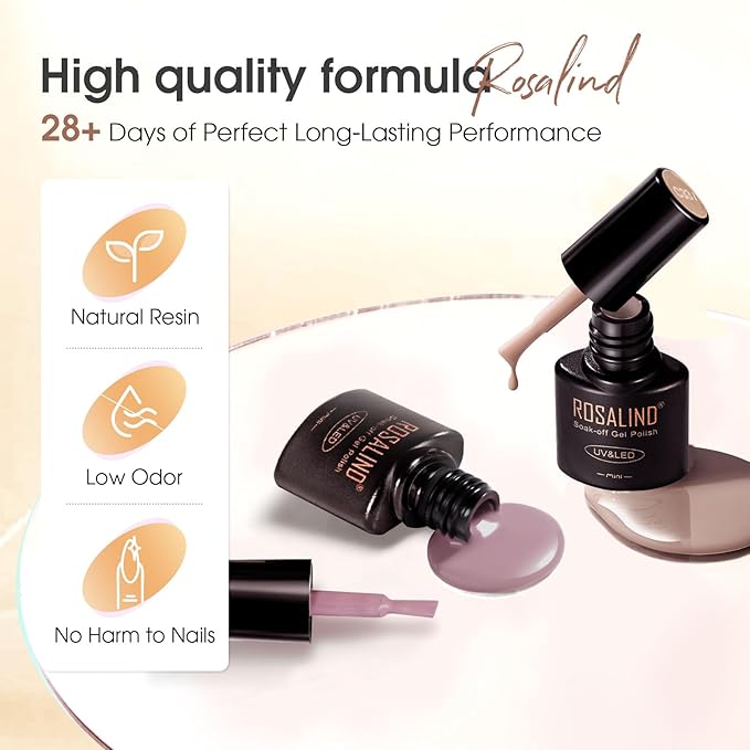 ROSALIND 30pcs Gel Polish Nail Set with Base Gel Top Coat (Glossy Matte and Glitter), 20 Fall Winter Colors Gel Nail Polish 6pcs Reflective Glitter Effect Nail art for Women