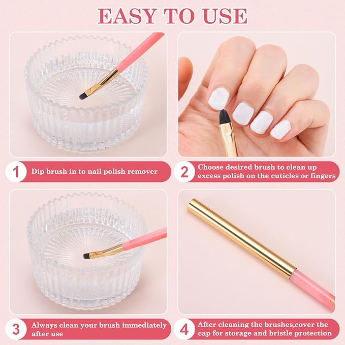3PCS Nail Clean Up Brushes for OPI Nail Polish Remover, Brushes for Cleaning Polish Mistakes on the Cuticles, Acetone Resistant Nail Brushes for Nail Art and Designs（Jade Pink NEW）