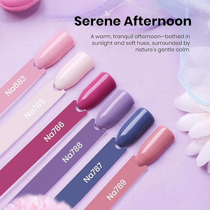 Beetles Hema-Free Gel Polish Set - 6 Colors 15ml Baby Pink Purple Gel Nude Pink Spring Colors Gel Polish Kit Soak Off Uv LED Nail Lamp DIY Home Manicure Salon Serene Afternoon