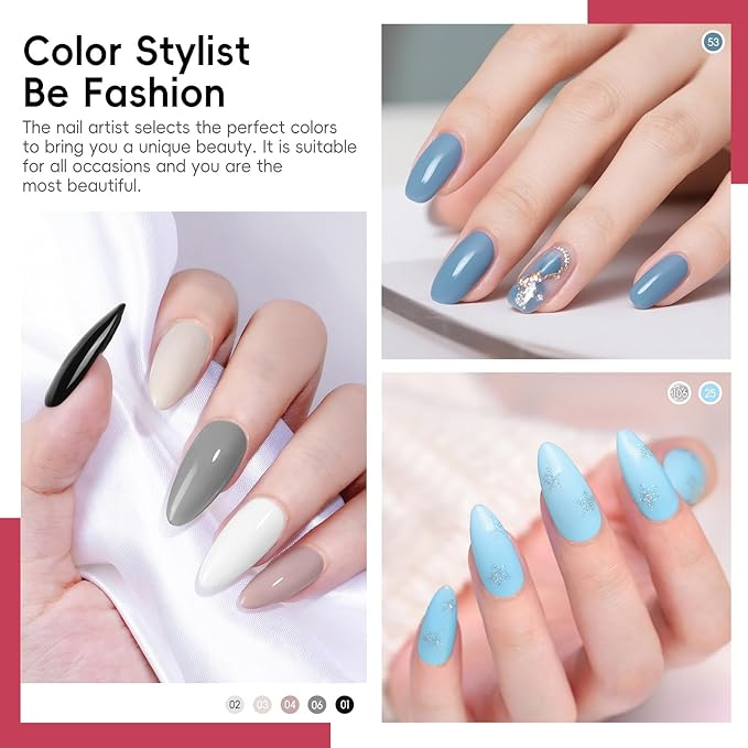 COSCELIA 40pcs Gel Nail Polish Set, 35 Colors Nail Gel polish with 5 Bottles Base and Top Coat White Brown Black Nude Red Orange Winter Spring Colors Nail Art Valentines Day Gifts for Women Girls