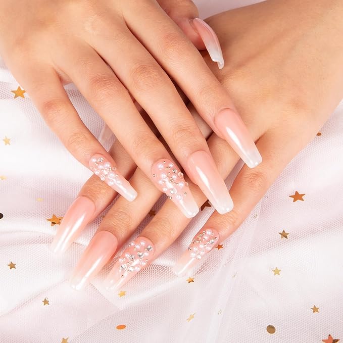 LOVFUL Press on Nails Dream Wedding | Handmade with Full Covered Crystals | Reusable Full Cover Nails | Coffin Classic Regular 1.3 in | H76-S