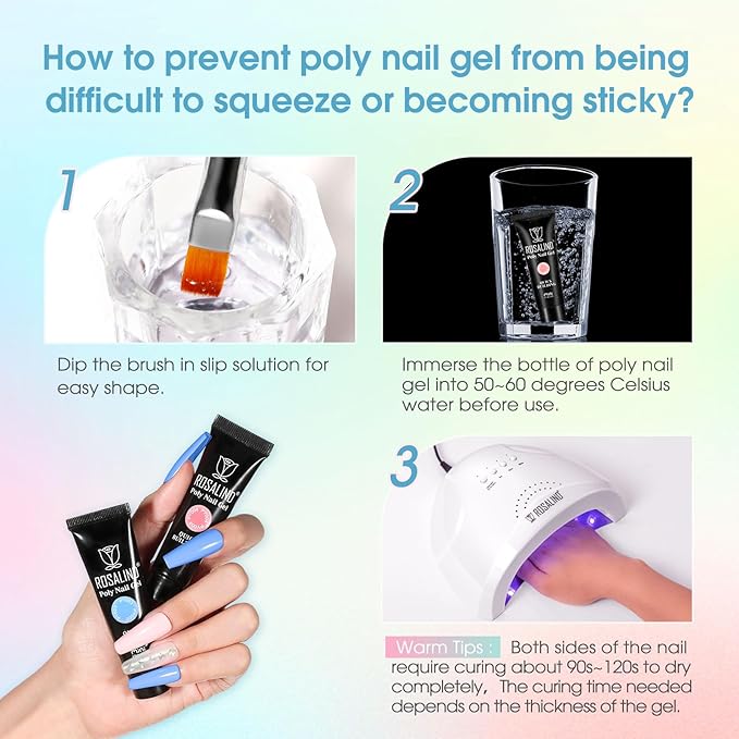 ROSALIND Colors Poly Nail Gel Kit, 14 ColorsPoly Nails Gel Starter Kits with Slip Solution 48W Nail Lamp Halloween All Seasons Classic Poly Extension Gels Nails Kit