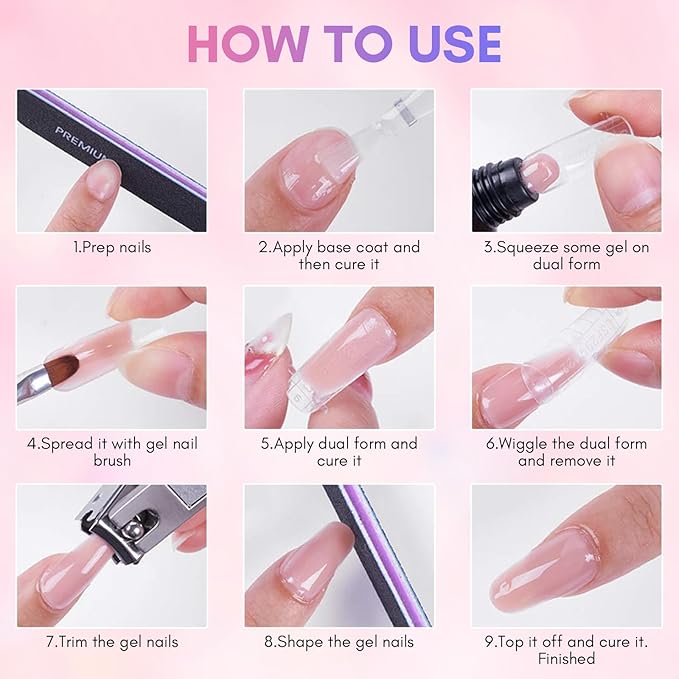 Makartt Poly Nail Gel Kit, 6 Pcs Clear Pink White Colors Builder for Extension Set, Long Lasting Hard Gel for Nails Strengther, All in One Nail Thickening Solution Kit Salon Home French Manicure