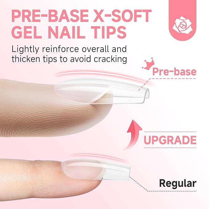 UNA GELLA Square Nail Tips X-Soft Thicker Flexible Gel Nails 330PCS Pre-etched Square Nail Tips Press on Full Cover Acrylic Fake Nails Strength Clear Nails for Nail Extensions DIY Salon 15 Sizes