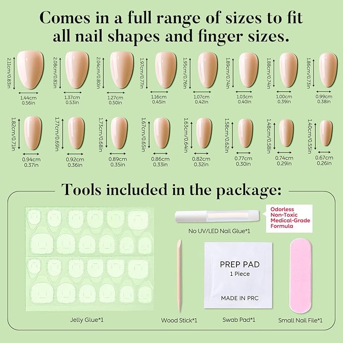 Luxbon Press On Nails Stick On Nails with No-Cure Nail Glue and Tool Kit – Short Almond Soft Gel Tips 25-30pcs Full Size Set, Reusable Fake Nails for Women, Salon Look at Home, Milky White