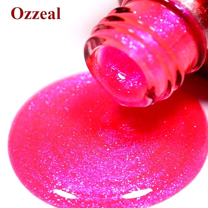 Glitter Gel Polish, Hot Pink Iridescent Glitter Gel Nail Polish Sparkle Shimmer Gel Glitter Nail Polish Summer Rainbow Soak off LED UV Gel Nail Polish for Art DIY Manicure 15ML