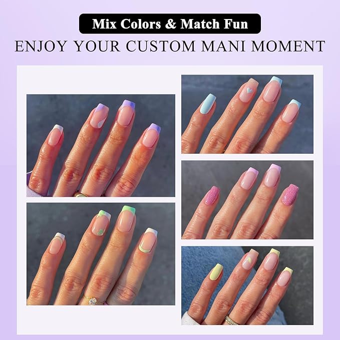 Gel French Tip Nails Long Coffin French Tip Press on Nails White French Nail Tips 150Pcs Pre-applied Tip Primer Natural Skin Tones Fake Nails Extensions Gel Nail Kit for Women Girls DIY