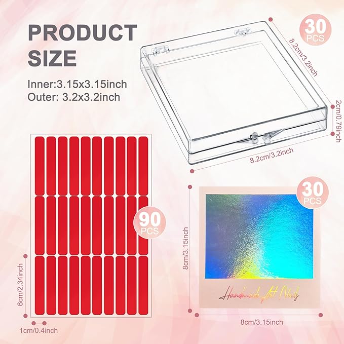 CloudTrip 30Boxes + 30 Instruction Cards Large (8 x 8cm) Press On Nail Packaging Storage Box and 90pcs Adhesive Tabs - Acrylic Organizer Case for Artificial Nail for Nail Business Supplies