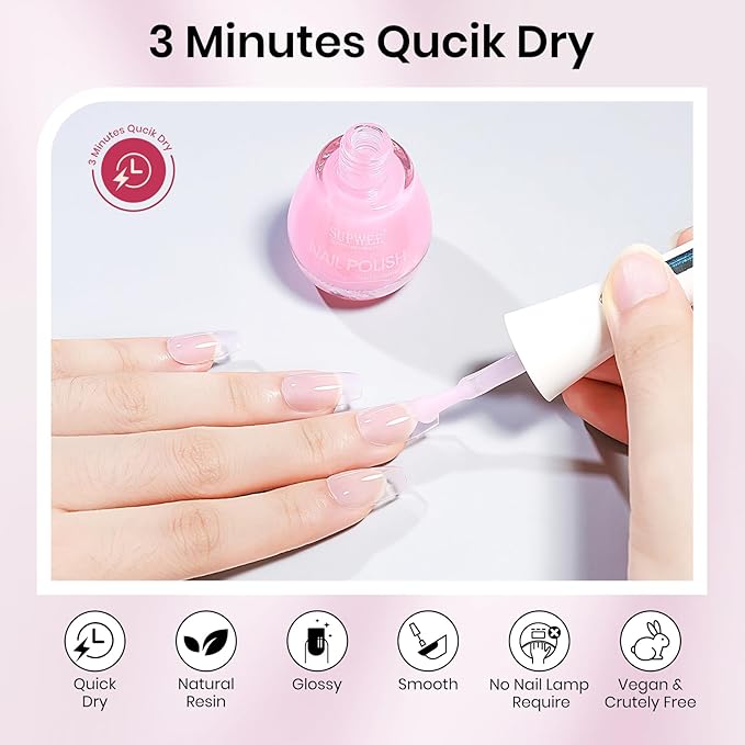 Sheer Nail Polish Quick Dry，Regular Air Dry Fast Fingernail Lacquer Base Coat, Help Nail Strengthener, Hardener, Strong and Growth 0.54 fl.oz
