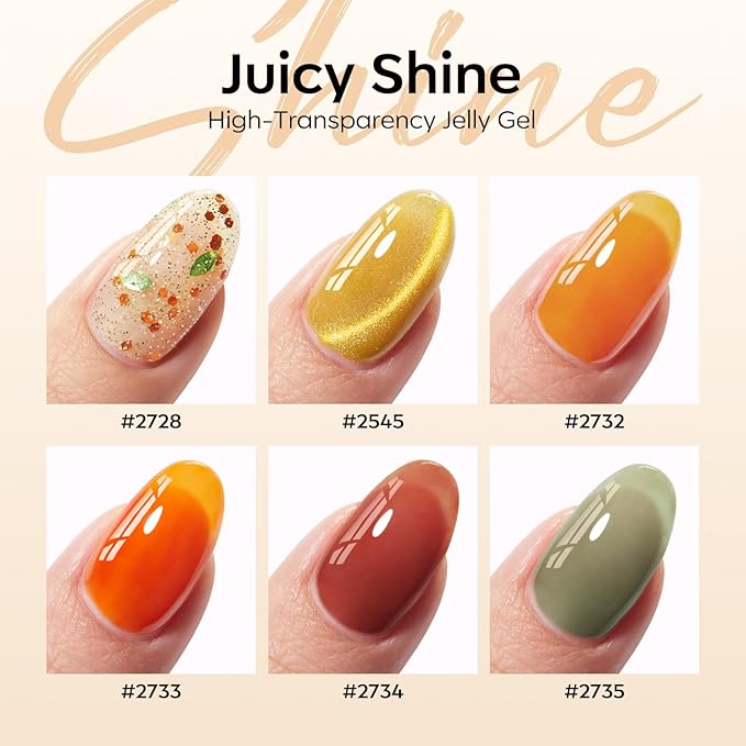 modelones Gel Nail Polish Set, 6 Colors Caramel Brown Orange Green Jelly Gel Polish Tortoise Yellow Gold Glitter Cat Eye Nail Polish with Magnet& Wooden Stick Soak Off LED DIY Gift