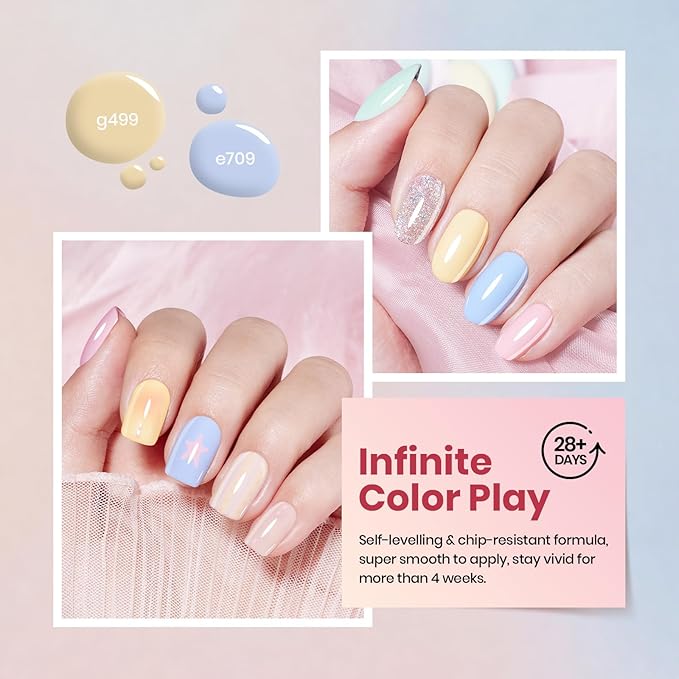 beetles Pastel Gel Polish Set - Soft Echo Collection, 6 Colors Pastel Pink Yellow Blue Polish Macaron Spring Easter Nails Soak Off Uv Gel Manicure Nail Art Design DIY Home Salon