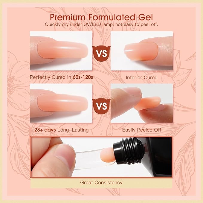 ROSALIND 2 oz Nude Poly Nail Gel, Fall Poly Extension Orange Gel Poly Builder Nude Nail Quick Building Acrylic NailsThickening Nail Art Design Natural