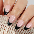 UNA GELLA French Tip Press On Nails Almond: Fall Winter Black Soft Gel Press Ons Short Kit with Nail Tips Glue on Nails, 16 Sizes - 32 Reusable Fake Nails, Black French