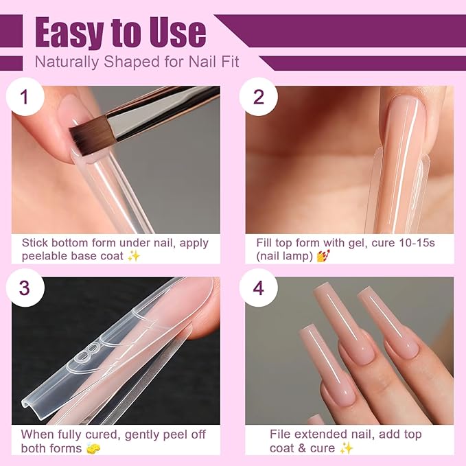 280 Pcs Original Sandwich Nails Dual Form with Guide Lines Long Square Nail Mold for Builder Gel Nail Extensions Art Design Salon DIY at Home