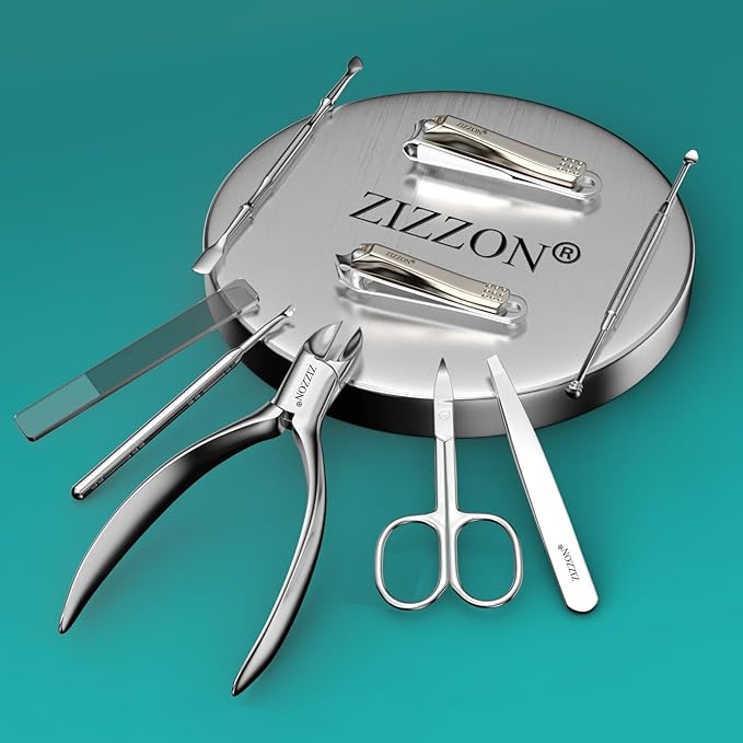 ZIZZON Manicure Set Professional Stainless Steel Toenail and Fingernail Clippers Set 9 in1 Pedicure and Grooming kit with Travel Case (Orange)