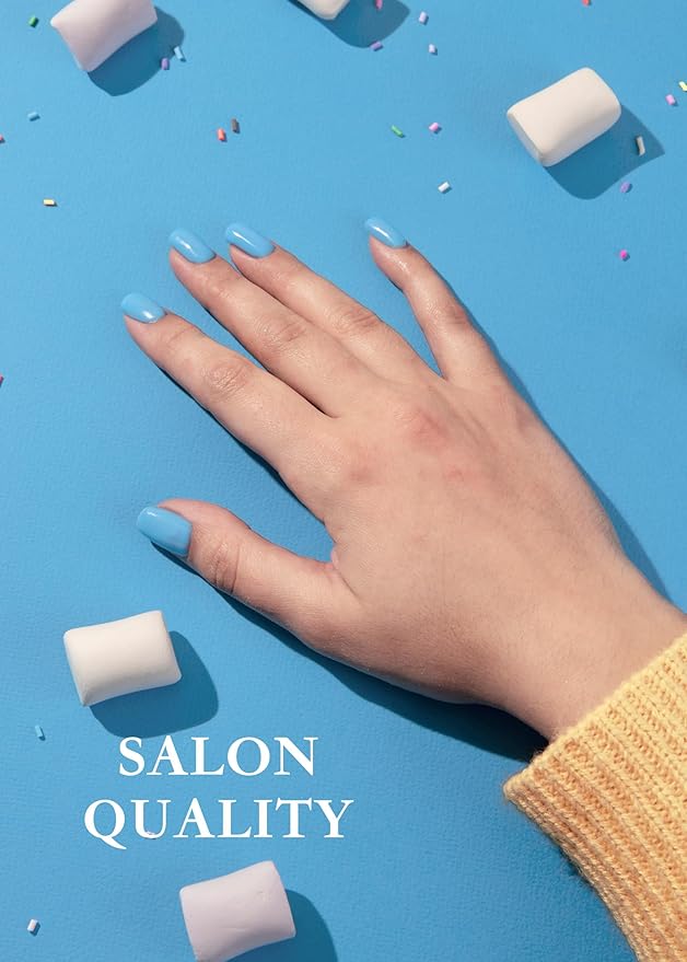 Semi Cured Gel Nail Strips - UV Light Gel Nail Stickers - 20 Long Lasting Salon Quality Wraps (Sky Blue Phantasm)