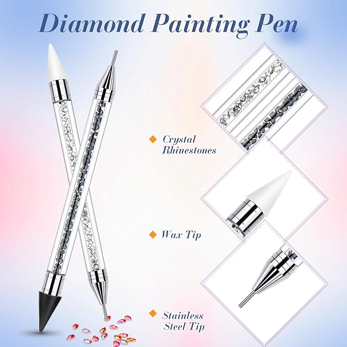 2 Pieces Rhinestone Picker Dotting Pen, Dual-ended Rhinestone Gems Crystals Studs Picker Wax Pencil Pen Crystal Beads Handle Manicure Nail Art DIY Decoration Tool (Black White)