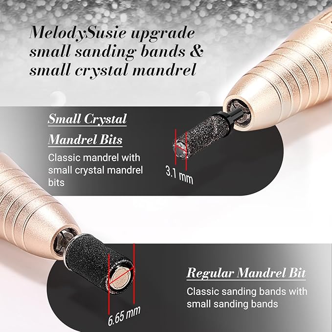 MelodySusie 50 Pcs Nail Drill Bits Small Sanding Bands with 3.1mm Mandrel Bit, 120 Medium Grit Nail File for Acrylic Nails Gel Manicures and Pedicure, Black