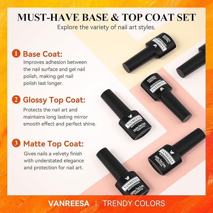 VANREESA 24 Pcs Fall Gel Nail Polish Set, 21 Colors Gel Polish with Base Coat Glossy & Matte Top Coat Orange Red Purple Green Brown Gel Polish Kit Nail Kit Gifts for Women