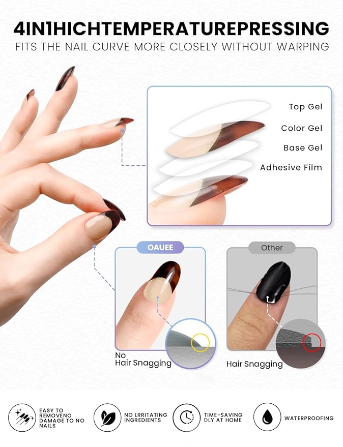 Semi Cured Gel Nail Strips | Built-In Gel Top Coat | UV Light Required | Salon Quality, Easy Application And Removal (Vintage Tortoiseshell）