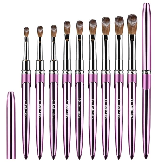 100% Pure Kolinsky Acrylic Nail Brush Size 12, Hair Acrylic Crystal Chrome Purple with Silver Ferrule Round Shaped for Women Girls Manicure Tools Accessories