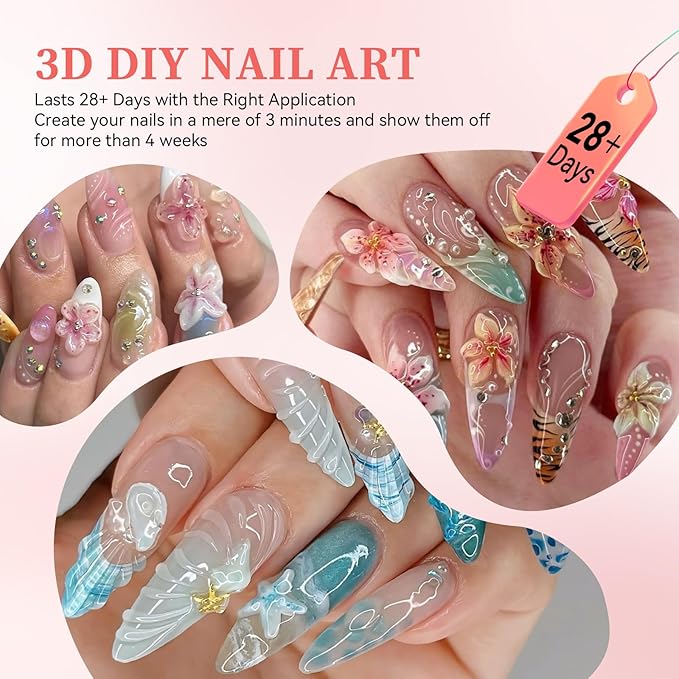 4 in 1 No Wipe 3D Nail Sculpting Gel 40ml - Clear Gel Glue for Nail Tips, Chrome Powder, Gems, Drawing & Christmas DIY Nail Art (UV/LED Lamp Curing Required)