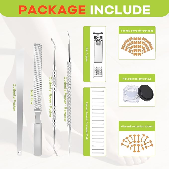 Ingrown Toenail Corrector Kit - Breathable Correction Strips with Nail Lifter Tools, Clippers & File, Toenail Relief for Edges, Home Care Solution