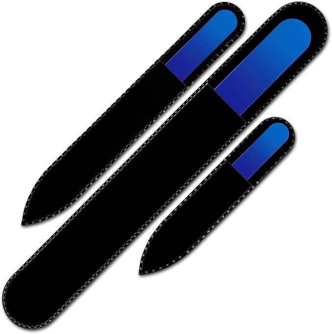 Glass Nail File - Mont Bleu Premium Set of 3 Crystal Nail Files in Pouch - Handmade Gifts - Best Glass Nail Files for Natural Nails - Washable Double Sided Nail File - Etched Nail Files