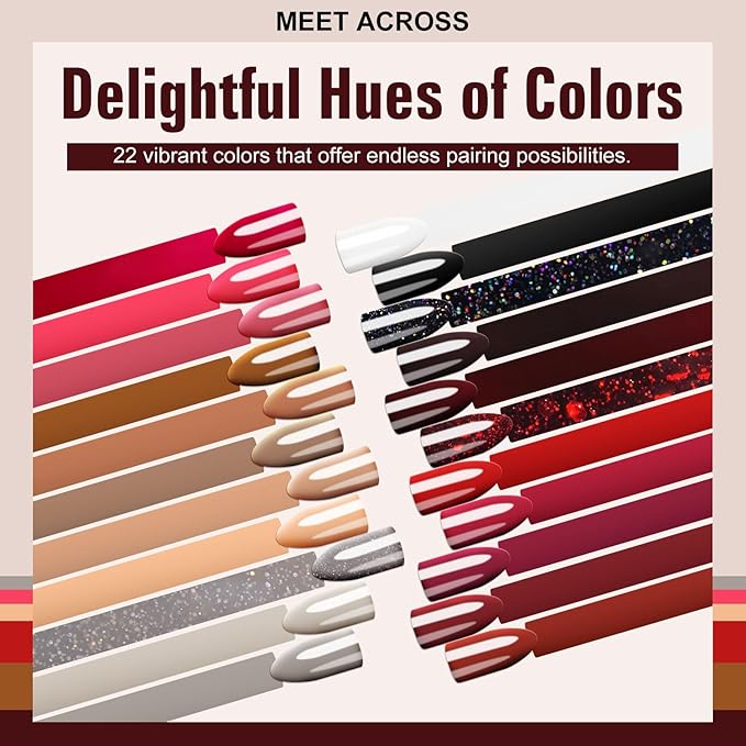 MEET ACROSS 30Pcs Nude Gel Polish 22 Colors Gel Nail Polish Set Black Red Skin Tones Series Neutral Brown Fall Winter Gel Nail Kit DIY Nail Art Salon Home Gift