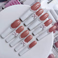 Xxl Press on Nails Extra Long Square Handmade Press-on Nails with Design White French Tips Press Ons 10pcs M Size Pattern 1106