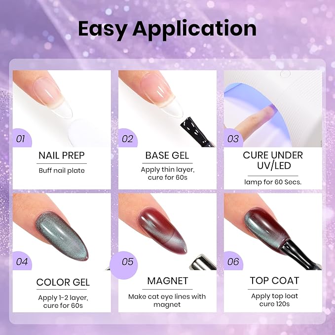 Beetles Lagoon’s Blush Purple Cat Eye Gel Nail Polish - 15ML Purple Cat Eye Glitter Gel Polish Magnetic Shimmer Effect Soak Off UV Nail Art Design Salon DIY Manicure Gift for Women
