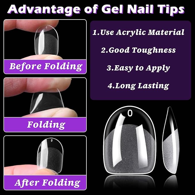 300pc Extra Short Oval Nail Tips, Soft Gel Nail Tip XS Fake Nails Oval Artificial Fingernail, 15 Sizes Full Cover Clear Press on Nail Short Acrylic Nails Tips for Nail Extension, Press Nails Making