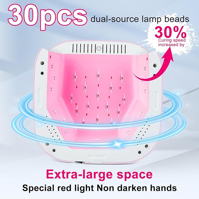 MEKK Cordless UV LED Nail Lamp,54W UV Light for Gel Nails with Hand-Friendly Red Light,Auto Sensor Professional Flash Cure Lamp with Rotatable LCD Display for Salon and Home,Checkered Design-Pink
