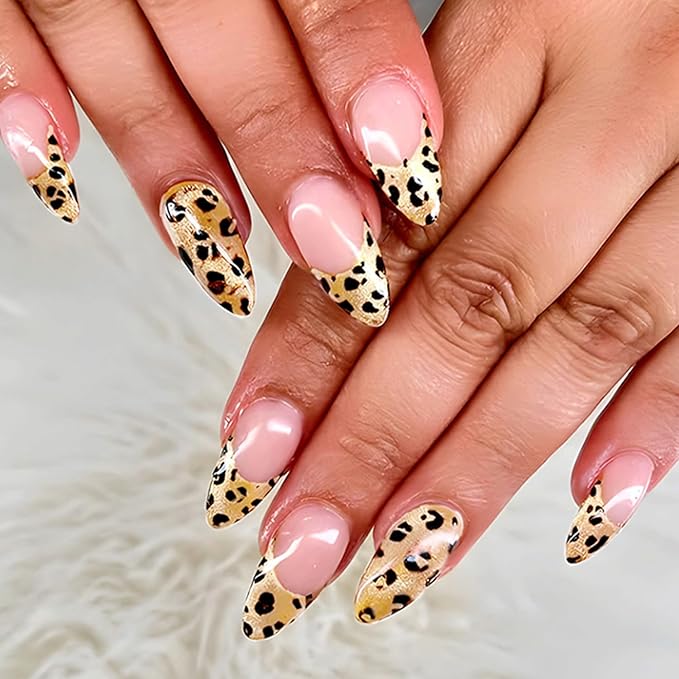 6 Packs (144 Pcs) | Reusable Press on Nails | Stick on Nails 12 Sizes-6 Styles | Leopard print style