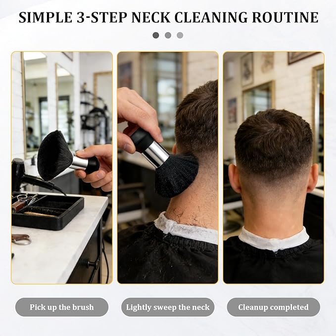 Barber Brush and Neck Duster Set - 2 Piece Professional Barber Brush Neck Duster for Hair Cutting, Cleaning, Hair Stylist Tools and Salon Supplies
