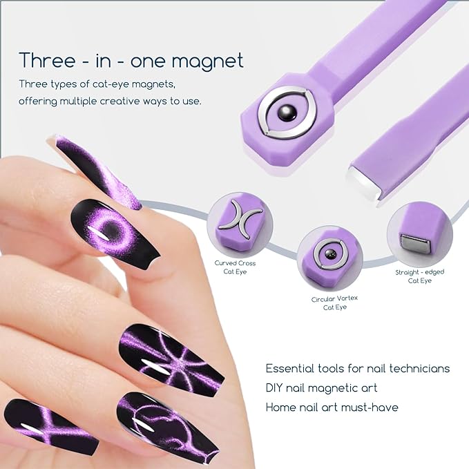 26 Pieces Cat Eye Magnet for Nails 3-in-1 Nail Heart Magnets Cylindrical Strong Nail Magnet Multi-Functional Nail Magnet Wand Flower Magnet Stick Magnetic Beads for Cat Eye Gel Nail Polish