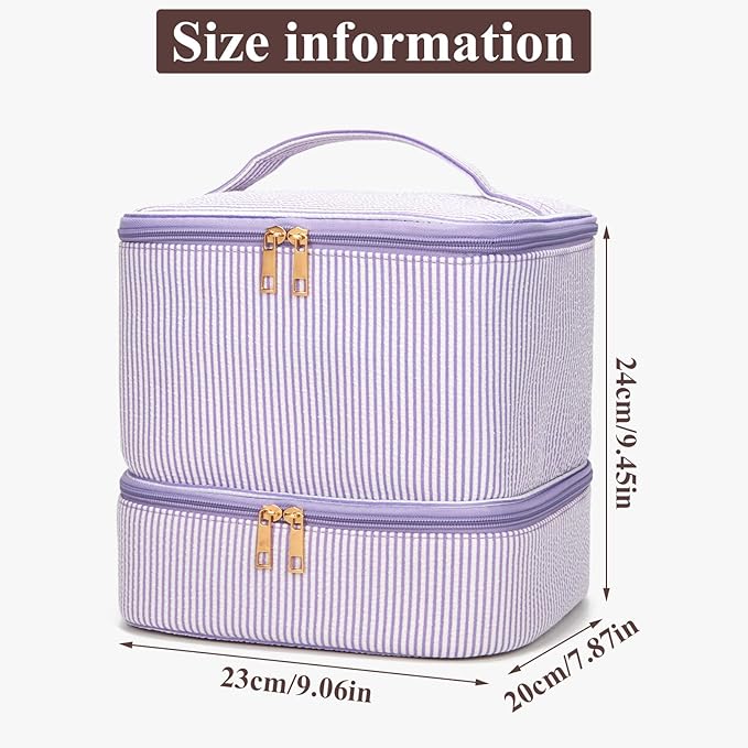 Nail Polish Organizer Aesthetic Nail Organizers and Storage, Bow Nail Supplies Kit Organizer Travel Carrying Case for Manicure Tools (Stripe Purple, 2 Layer)