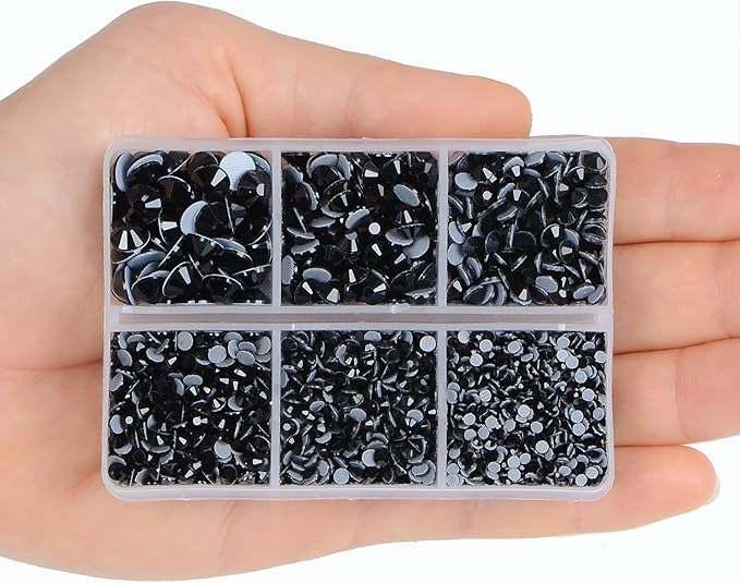 4000pcs Mixed Size Hot Fix Round Crystals Gems Glass Stones Hotfix Flat Back Rhinestones (Jet Black)