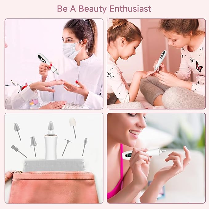 Professional Manicure Pedicure Kit, Cordless Electric Nail File Set, 360° LED Light Nail Drill Machine with LCD Display, 10 Speeds Rechargeable Nail Drill Grinder for Gel Nail Thick Toe Nails