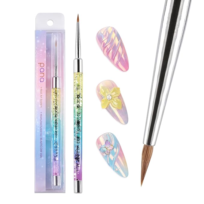 PANA 3D Kolinsky Nail Art Brush - Rainbow Glitter Handle, Size 2 - Acrylic Nail Art Sculpture Brush for Manicures Pedicure Salon Professional or Beginner