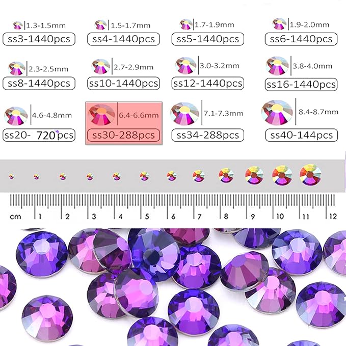 Dowarm 288 Pieces SS30 Flatback Crystal Rhinestones, 6.5MM for Craft Nails Dance Costumes, Non Hotfix (Purple Velvet)