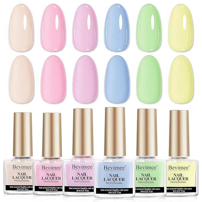 Nail Polish Set 6 Colors Pastel Quick Dry Nail Lacquer Sheer Pink, Purple, Blue, Nude Fast Dry Fingernail Polish Bulk DIY Salon Gift for Women Spring Summer Colors,8lm/0.27fl.oz