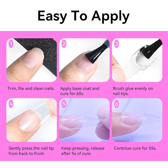 JODSONE 2Pcs 16.5ml Nail Glue Gel Clear and Long-Lasting U V Lamp Cured for Attaching False Nails Repairing Broken Nails and Securing Decorations