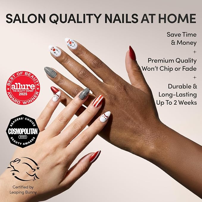Glamnetic Press On Nails - Crybaby Clown | Short Almond 3D Fake Nails with Clown & Swirl Designs in a Chrome Finish, Salon Quality Halloween Nails | 15 Sizes - 30 Nail Kit with Glue