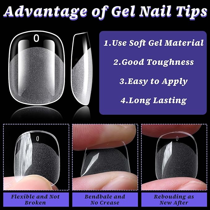 LoveOurHome 600pc Extra Short Squoval Nail Tips Clear Fake Nails XS Short Round Square Gel Nail Tips Full Cover Acrylic Nails Clear Press on Nails 15 Sizes False Fingernail for Gel Nail Extension