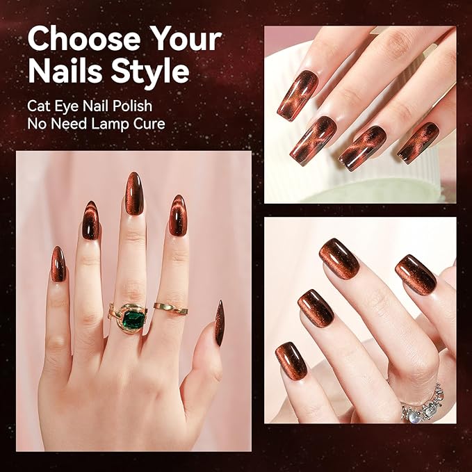 Magnetic Nail Polish Non Gel: Quick Dry Cat Eye Nail Polish Red Nail Lacquer Long Lasting Fingernails Fast Dry for Women Girls DIY Home